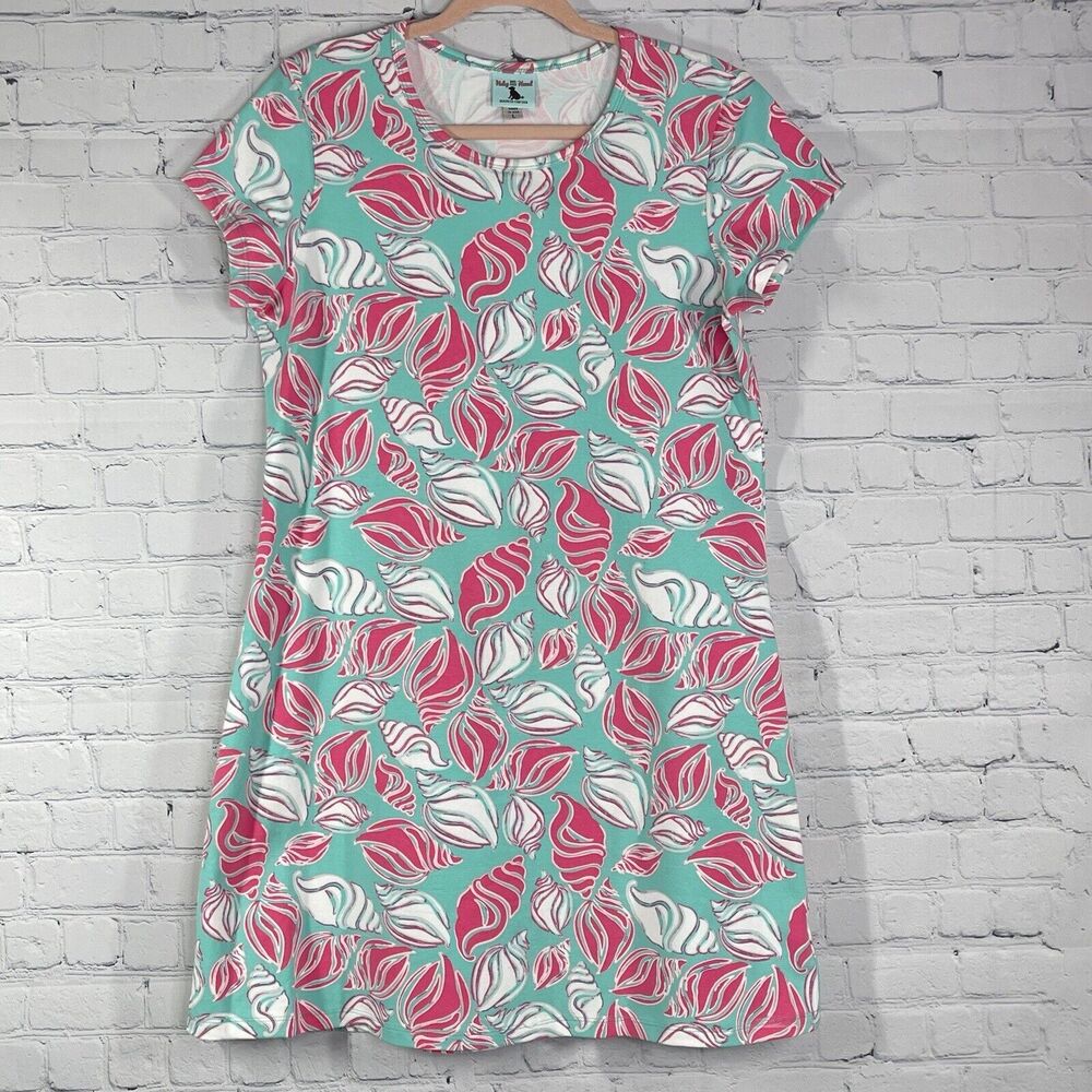 Haley and the Hound Shirt Dress Women Large Shell Design Pink Turquoise
